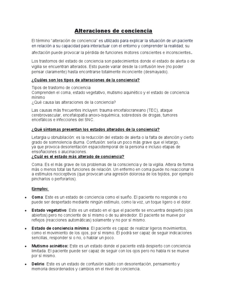 Alteraciones de conciencia | PDF | Conciencia | Coma
