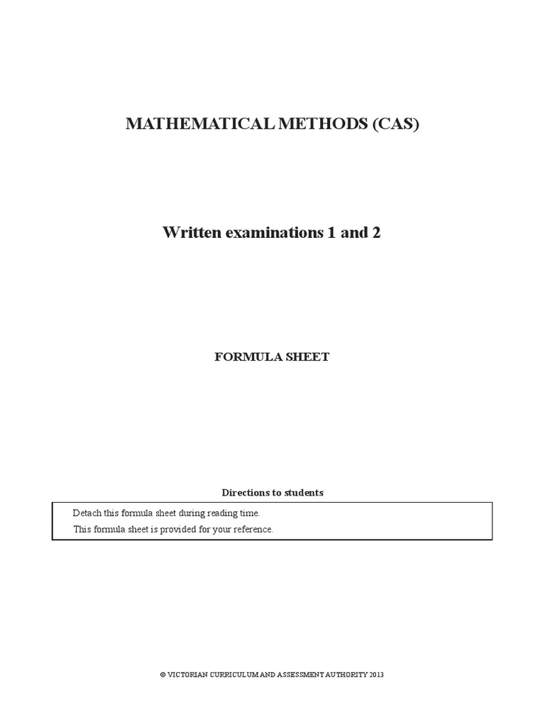 2013 Methods Formula Sheet | PDF