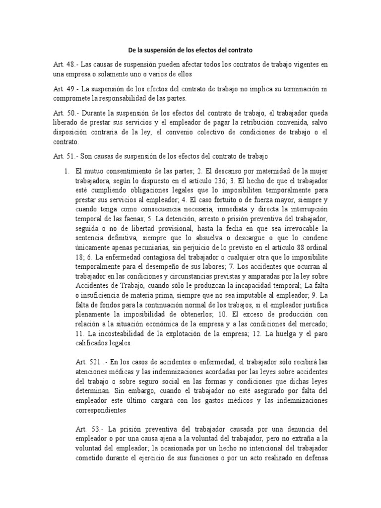 De la suspensión de los efectos del contrato (1) | PDF