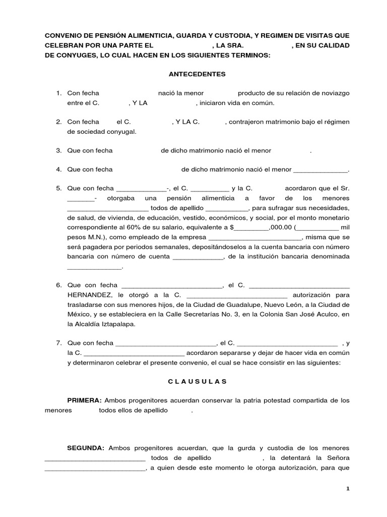 Convenio de Pensión Alimenticia Fomato | PDF