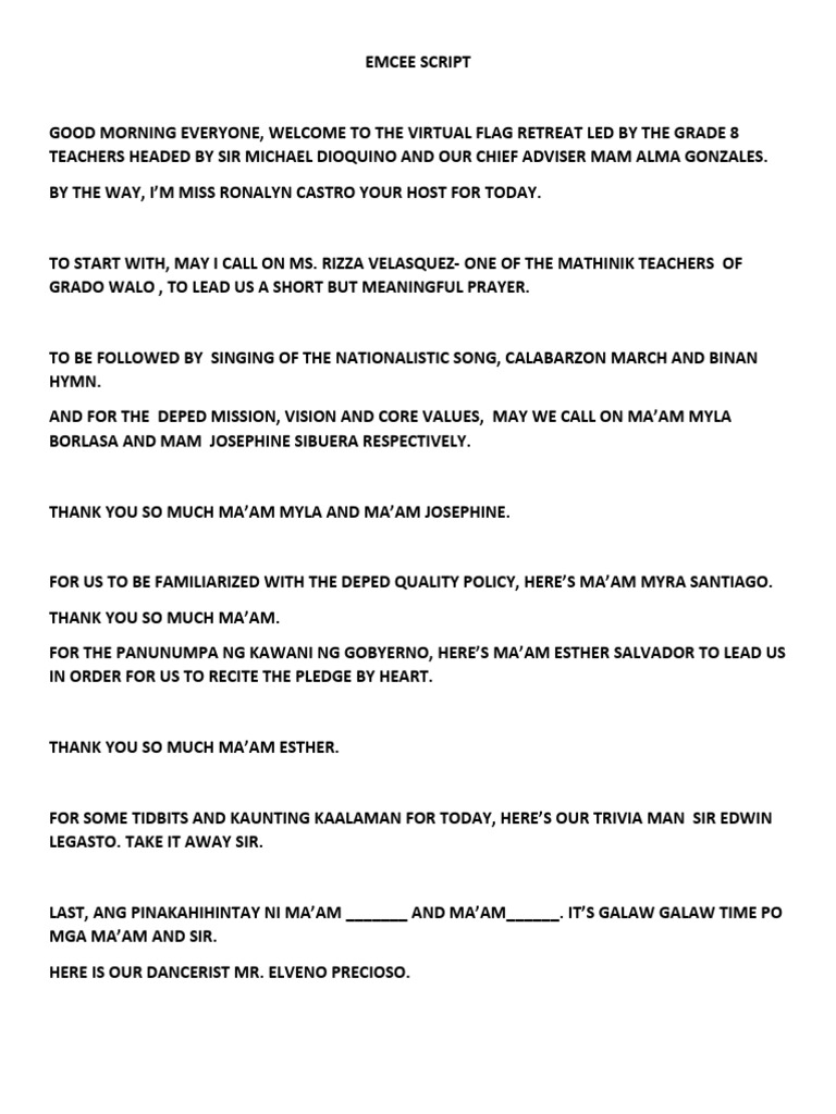 Emcee Script | PDF