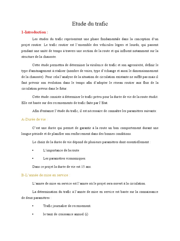 Analyse du trafic routier T1 | PDF | Route | Infrastructure routière