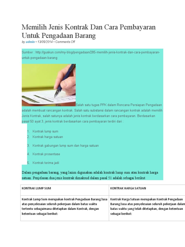 Jenis Kontrak Pengadaan Barang | PDF
