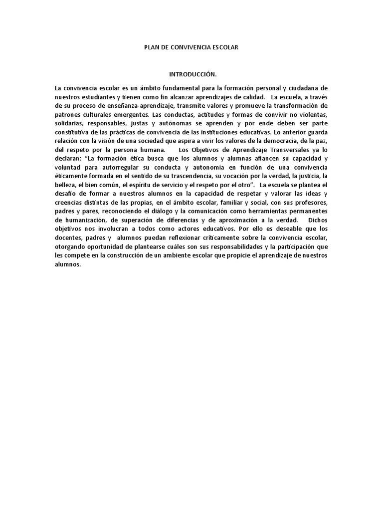Plan de Convivencia Escolar | PDF | Violencia | Invasión