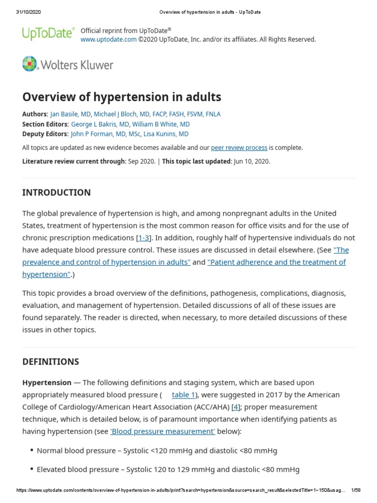 Overview of Hypertension in Adults UpToDate PDF Hypertension