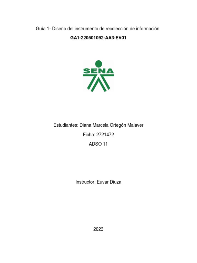Diseño Del Instrumento de Recolección de Información GA1-220501092-AA3 ...