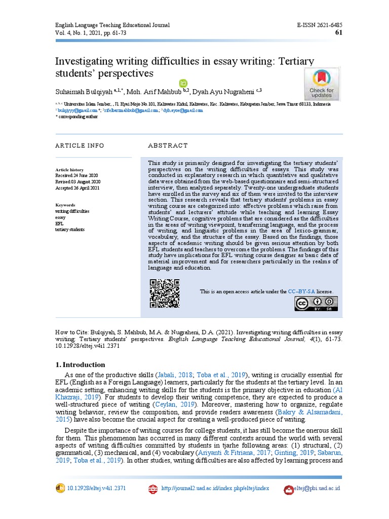 Essay Writing Challenges for EFL Students | PDF | English As A Second ...