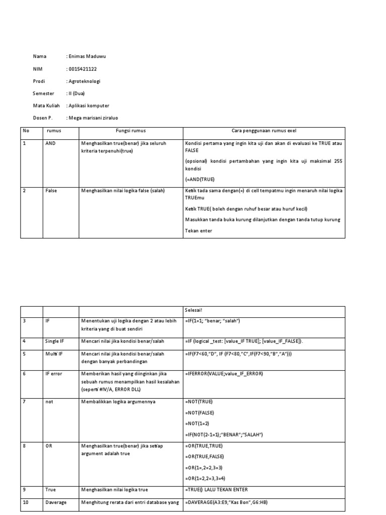Tugas Membuat Rumus Exel Pdf