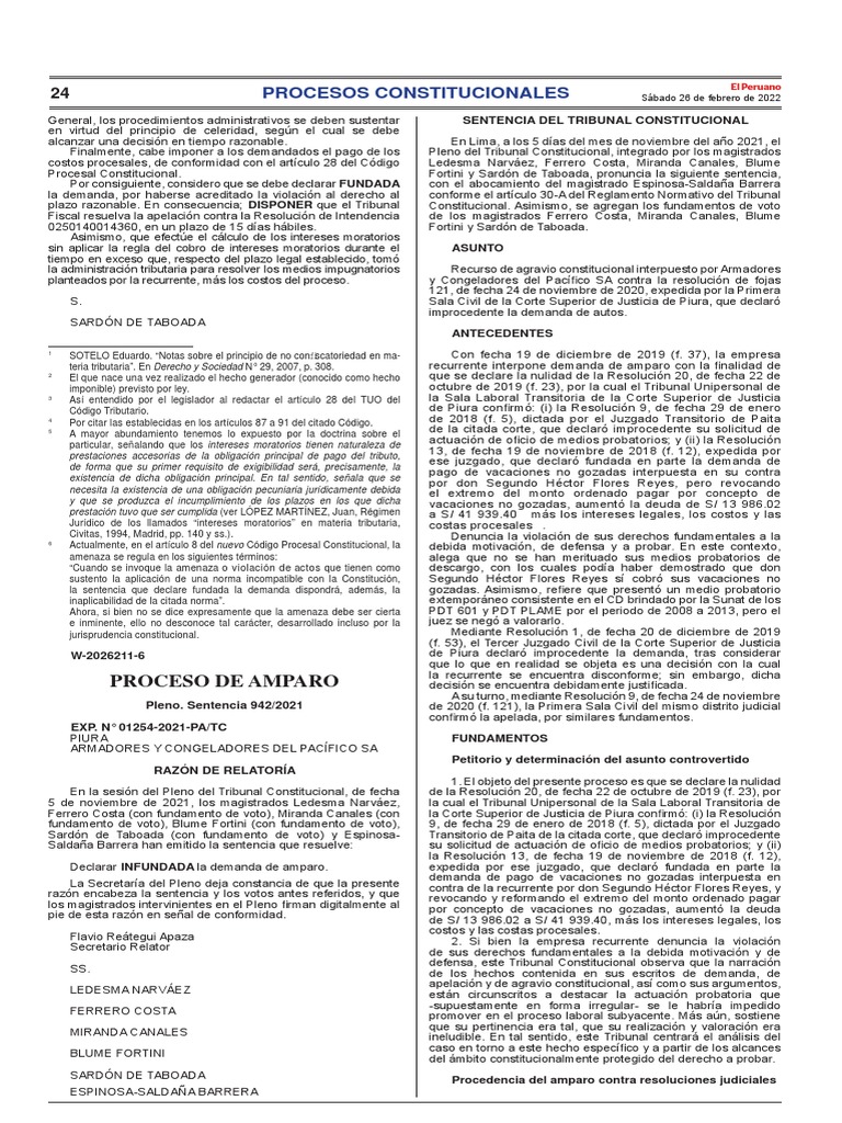 Sentencia del Tribunal Constitucional 01254 | PDF | Ley procesal | Caso ...