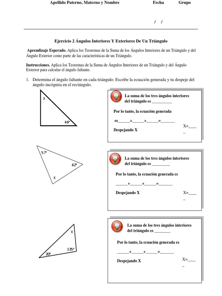 Ejercicio 2 Ángulos Interiores y Exteriores de Un Triángulo | PDF ...