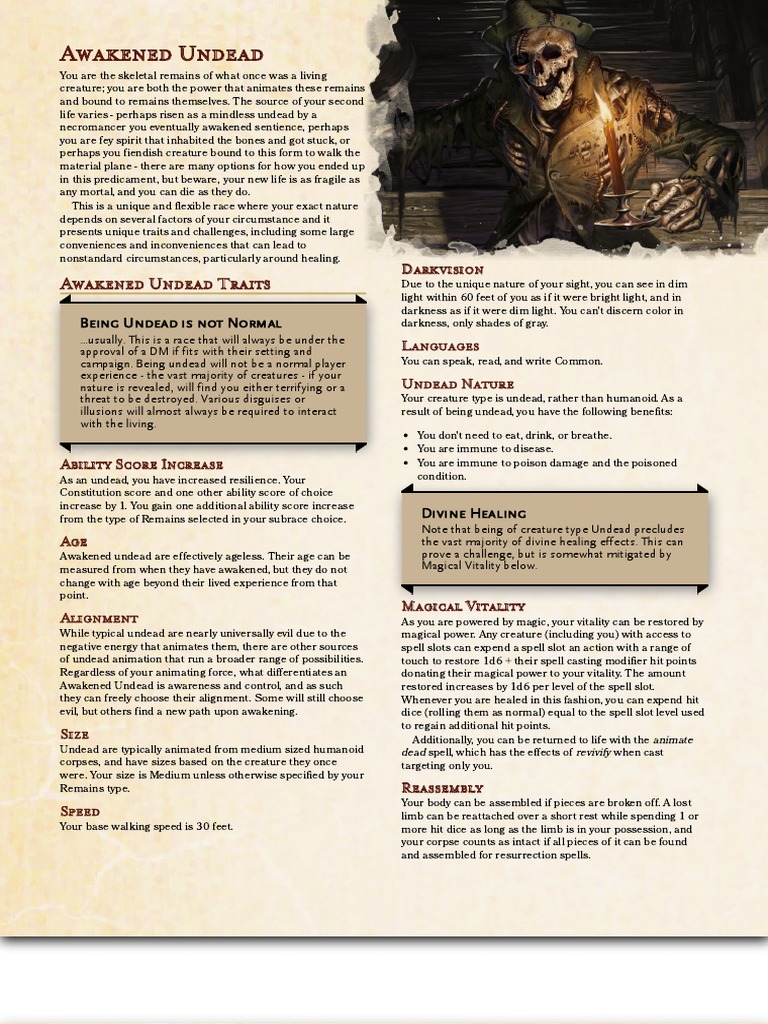 Awakened Undead Race Traits in 5E | PDF