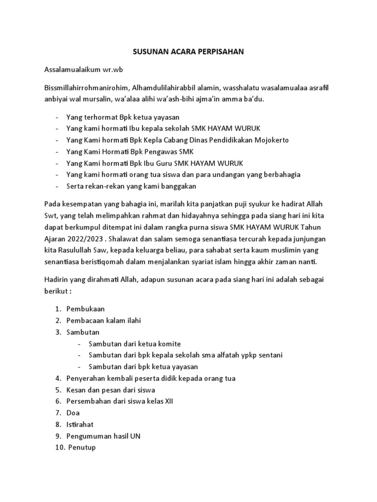 Susunan Acara Perpisahan Pdf