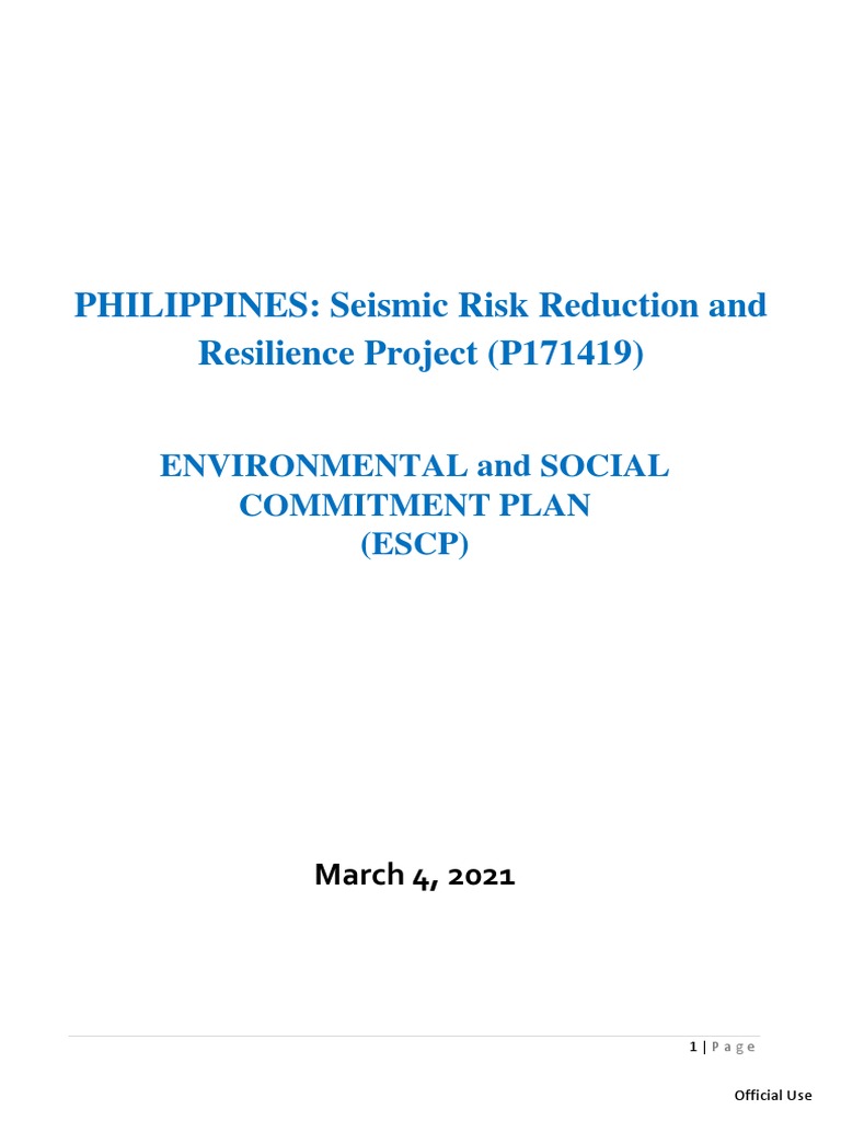 Philippines Seismic Risk Reduction ESCP | PDF | Risk | Emergency Management