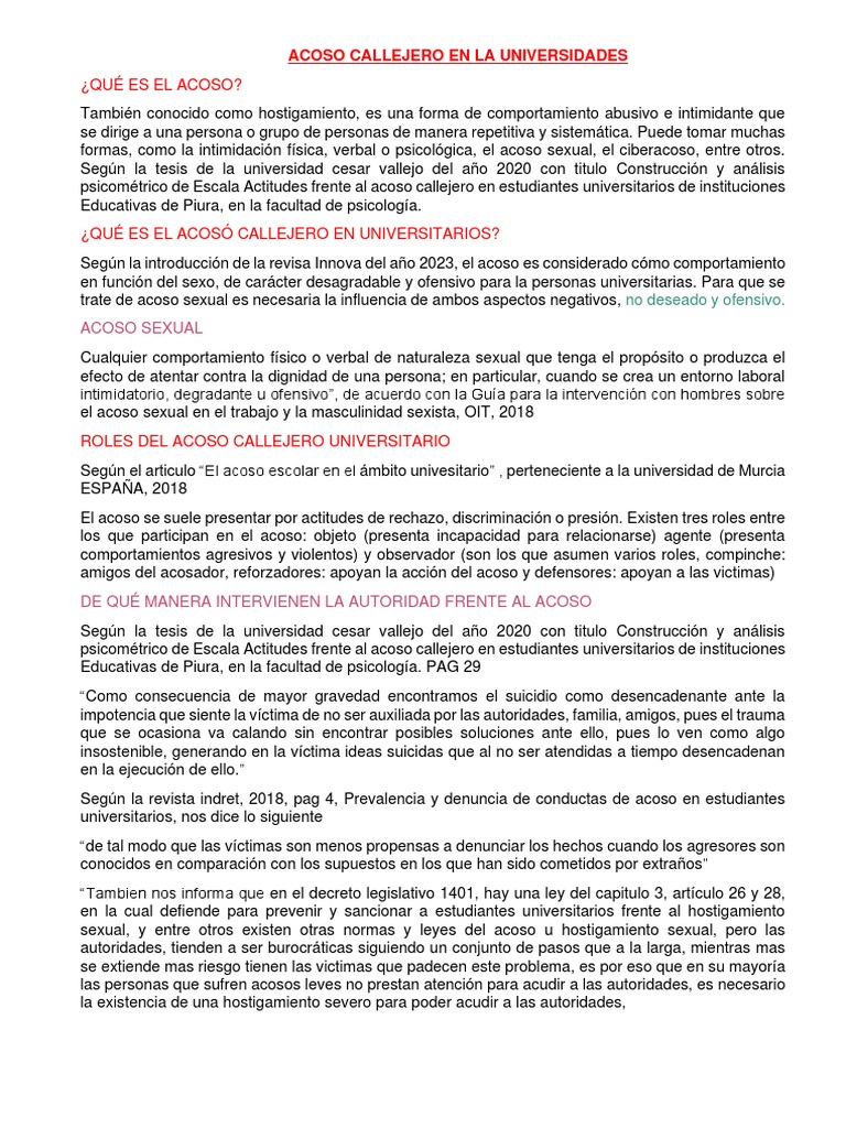 ACOSO CALLEJERO EN LA UNIVERSIDADES Corregido | PDF | Acoso sexual ...
