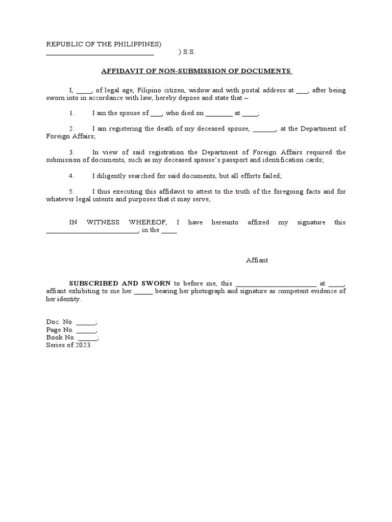 Affidavit of non submission of documents sample pdf