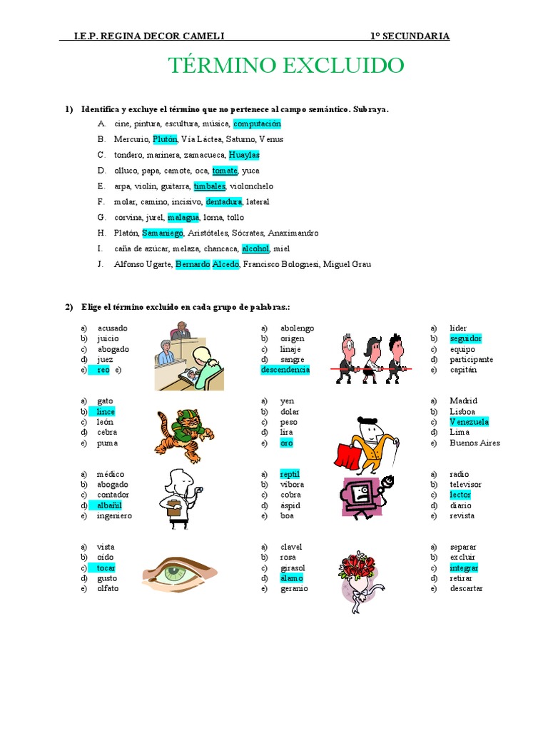 Ejercicios de Término Excluido para Secundaria | PDF