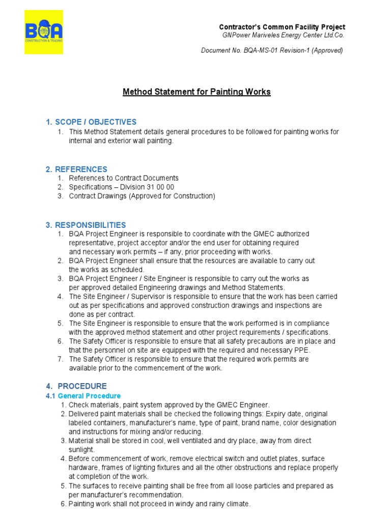 Method Statement For Painting Works PDF