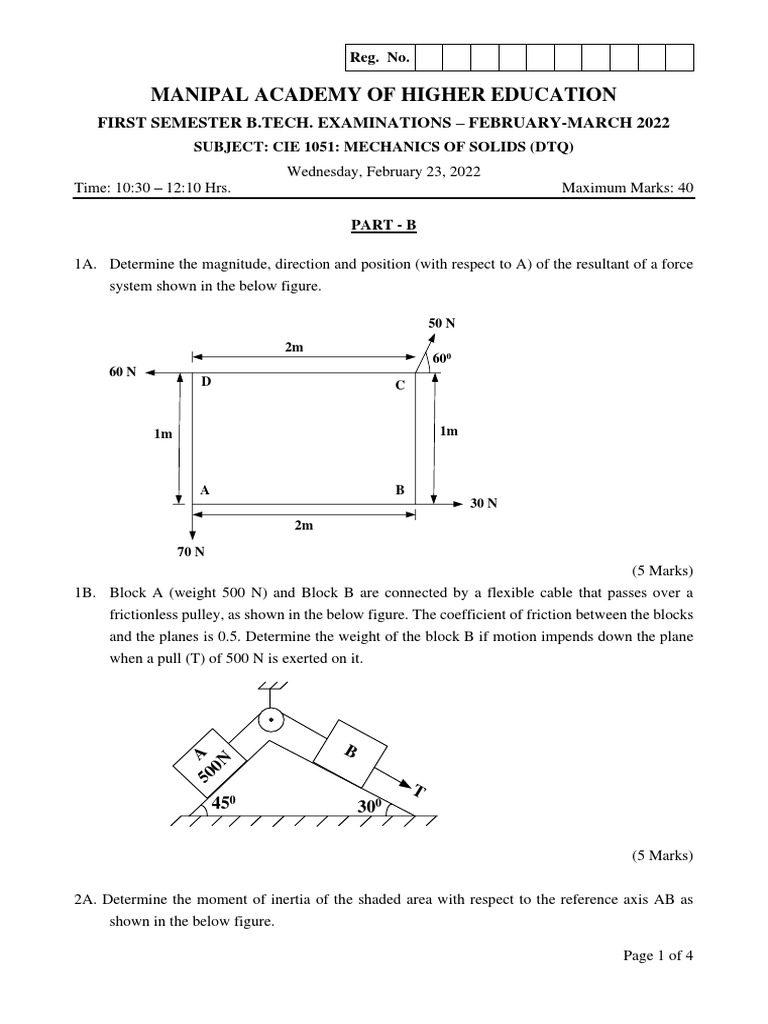 Mechanics of Solids Exam Paper 2022 | PDF | Young's Modulus | Classical ...