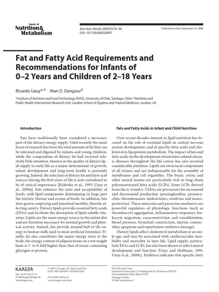 Fat and Fatty Acid Requirements and Recommendations For Infants of 0-2 ...