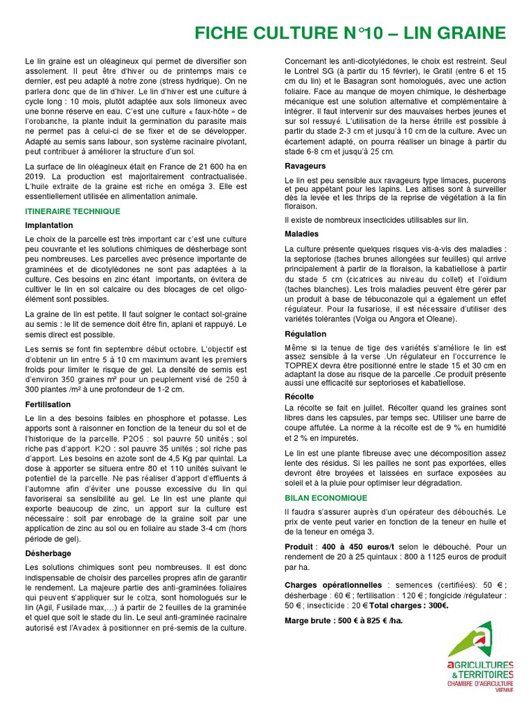 Culture du Lin Graine : Guide Pratique | PDF | Lin cultivé | Semis