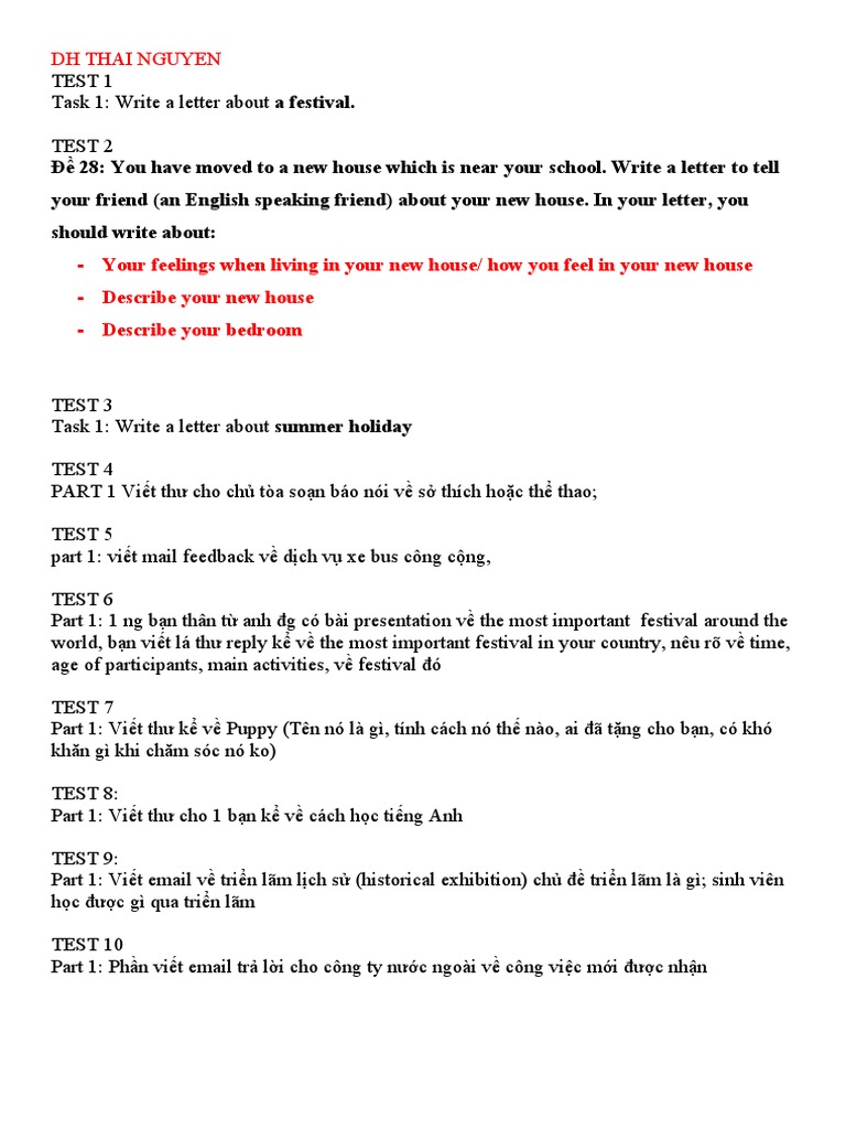 Collections of Writing Letter Tests | PDF | Vietnamese People ...