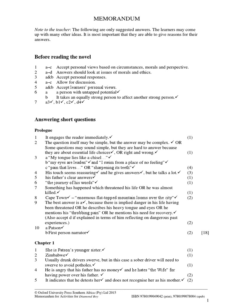 Diamond Boy Activity Memorandum | PDF