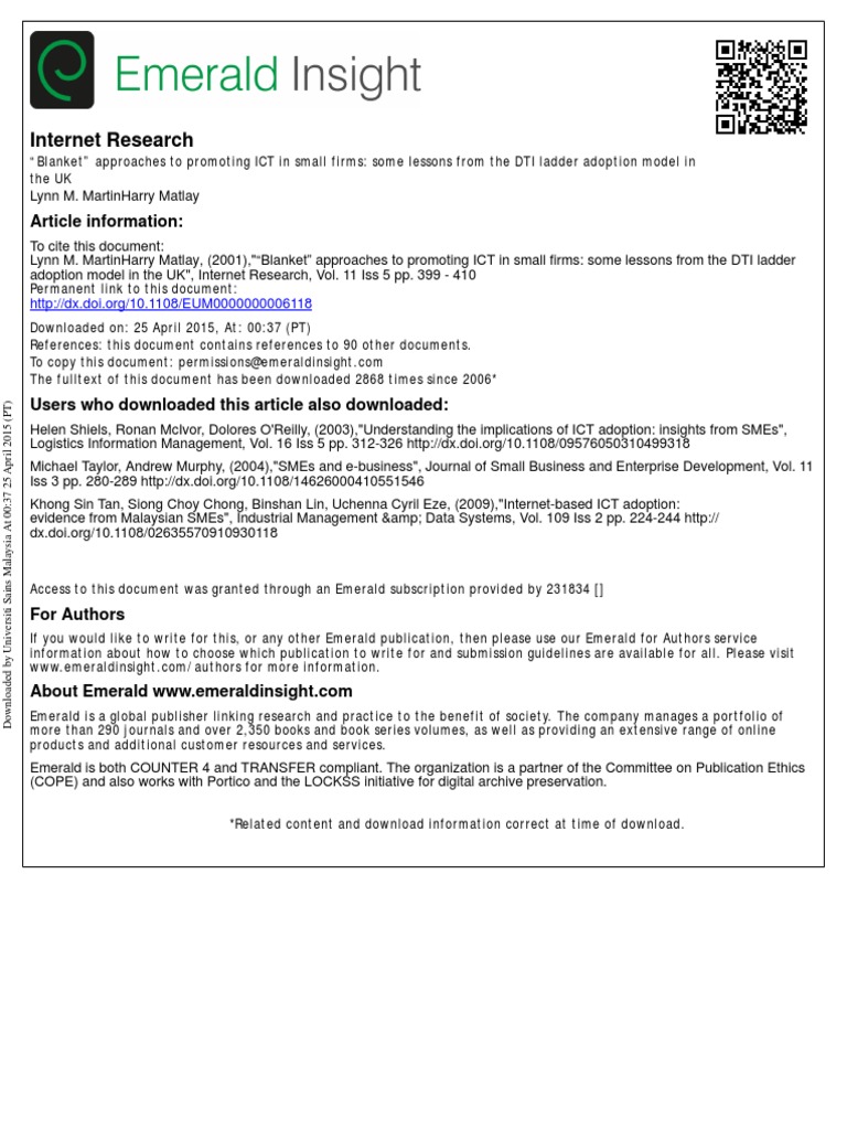 "Blanket" Approaches To Promoting ICT in Small Firms Some Lessons From
