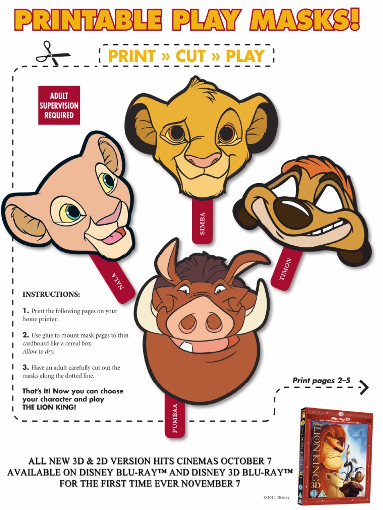 Lion King Printable Masks PDF