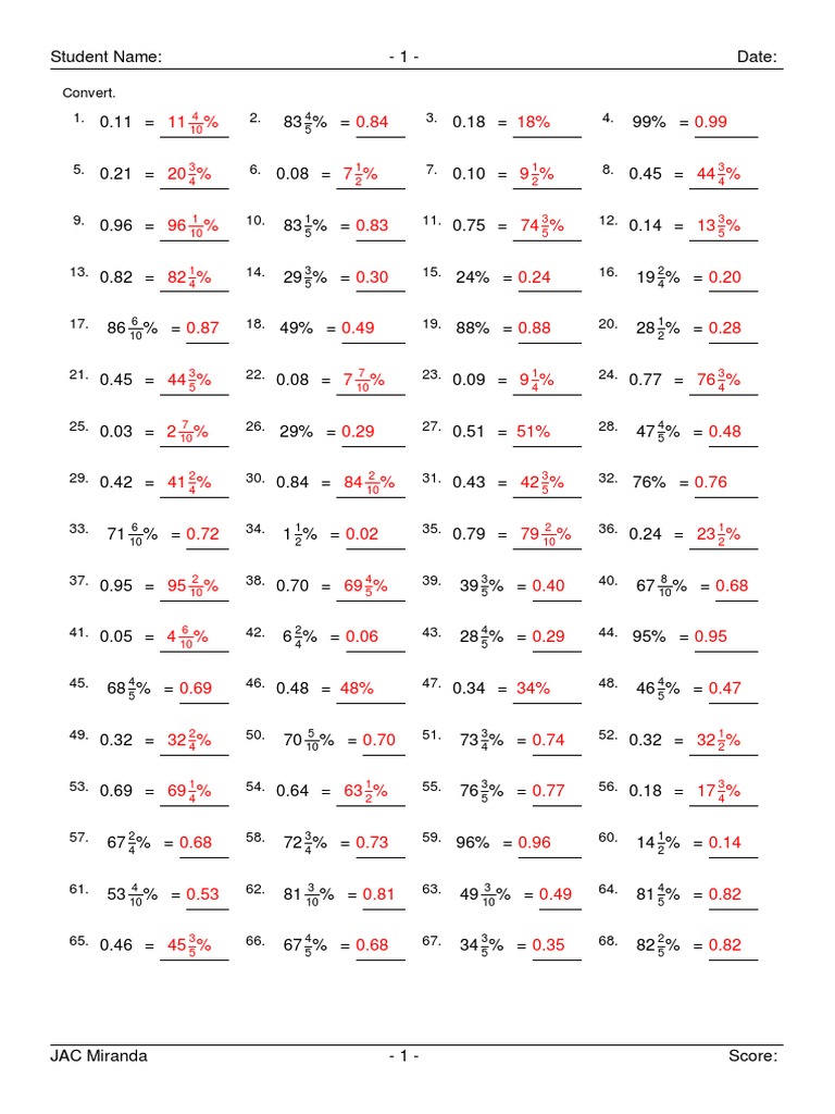 Math Conversion Practice Sheet | PDF