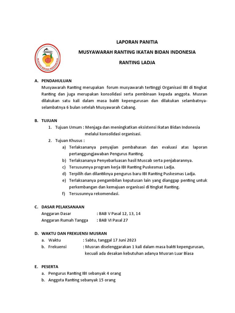 Laporan Musyawarah Ranting IBI Ladja | PDF