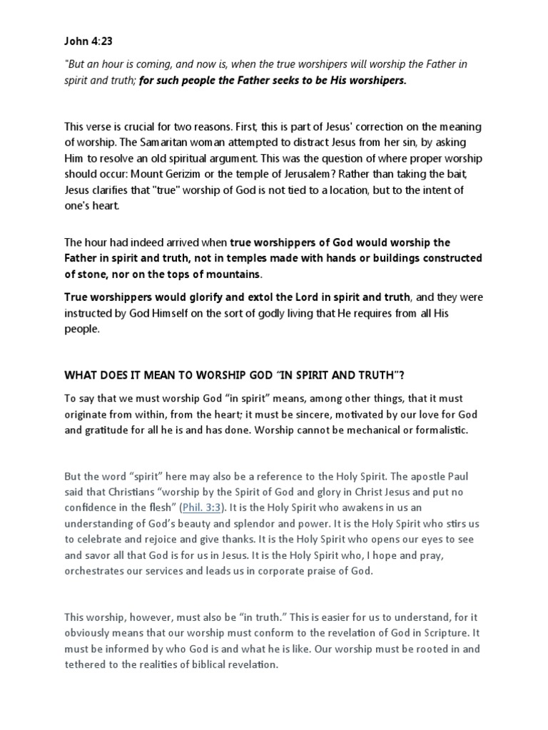 John 4 23 Worship In Spirit And Truth Pdf Jesus God