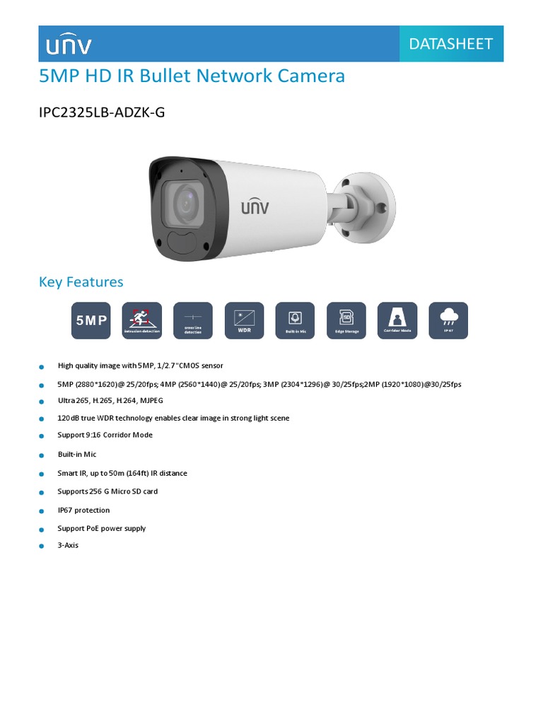 UNV【Datasheet】 IPC2325LBADZKG 5MP HD IR Bullet Network Camera Datasheet V1.2EN 2 PDF