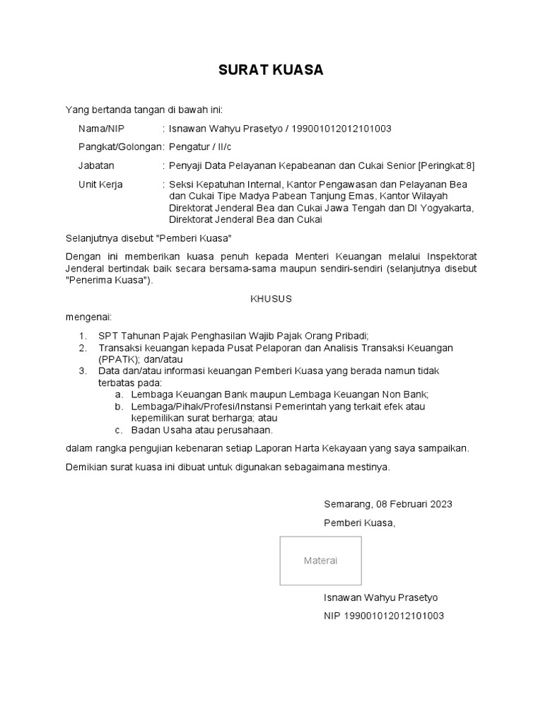 Contoh Surat Kuasa | PDF