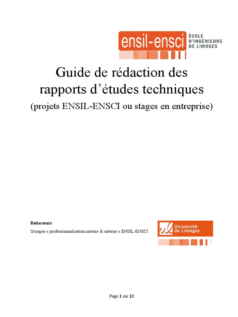 Rédaction de rapports techniques ENSIL-ENSCI | PDF