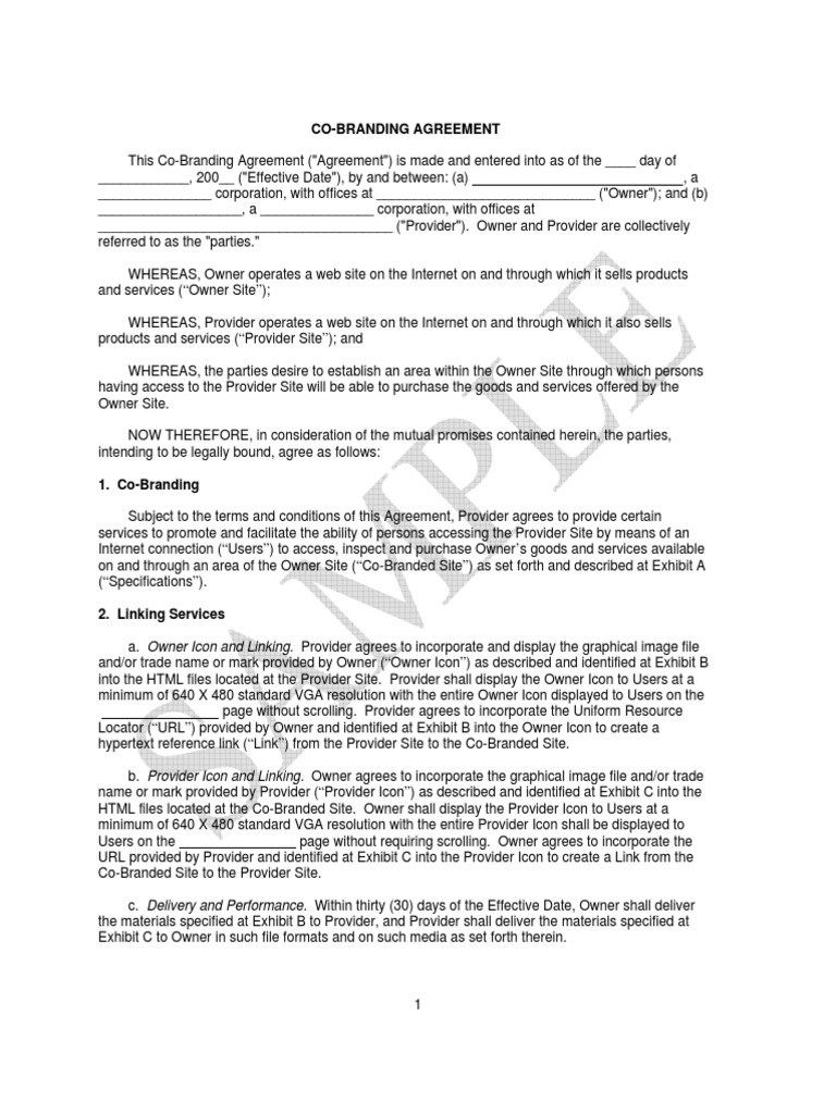 Co-Branding Agreement Template | PDF | Indemnity | Legal Liability