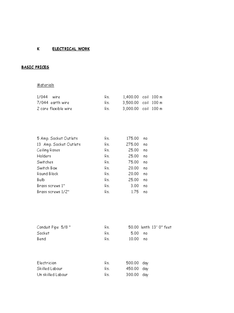 Electrical Work Rate List 2025 | PDF | Mechanical Engineering ...
