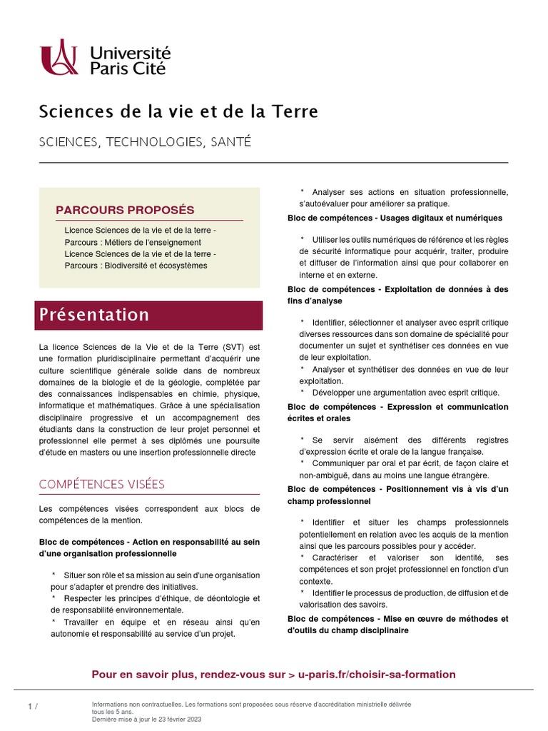 Licence en Sciences de la Vie et de la Terre | PDF | Science | Biologie