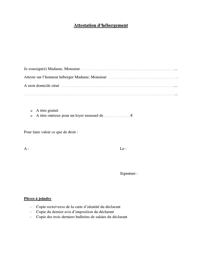 Attestation Dhebergement PDF