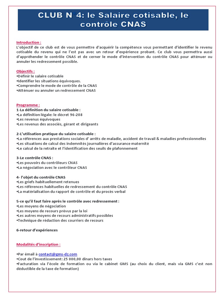 Le Salaire Cotisable Et Le Contr le CNAS PDF