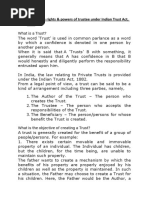 What Is A Trust?: 1) Discuss The Rights & Powers of Trustee Under Indian Trust Act, 1882