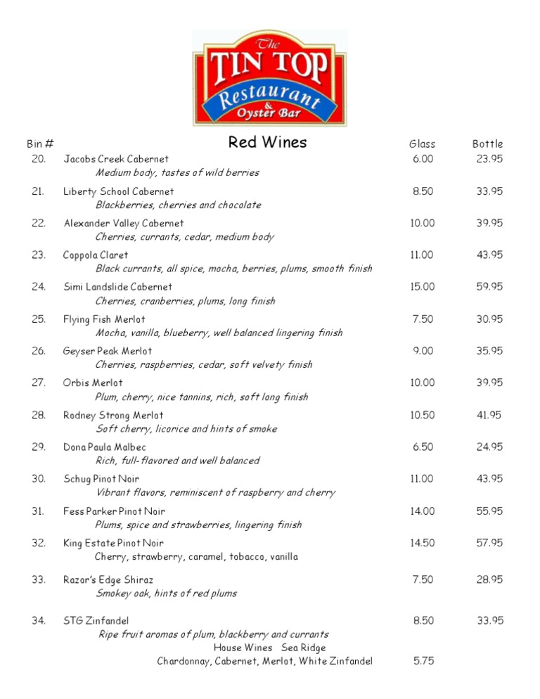 Red Wine Selection and Prices | PDF