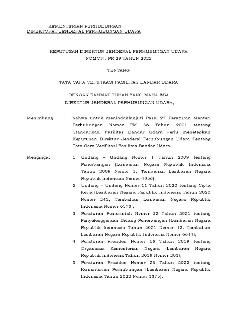 Pr 29 tahun 2022 verifikasi fas bandara pdf