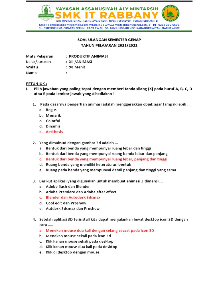 Soal Produktif Animasi | PDF