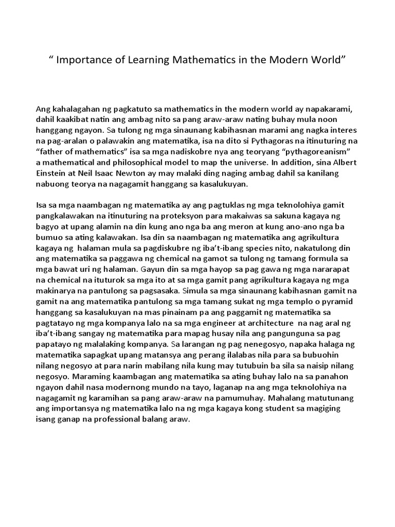 Importance of Learning Mathematics in The Modern | PDF
