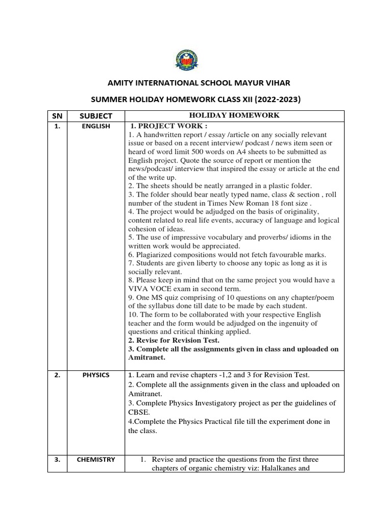 Holiday Hw Class 12 Pdf Essays