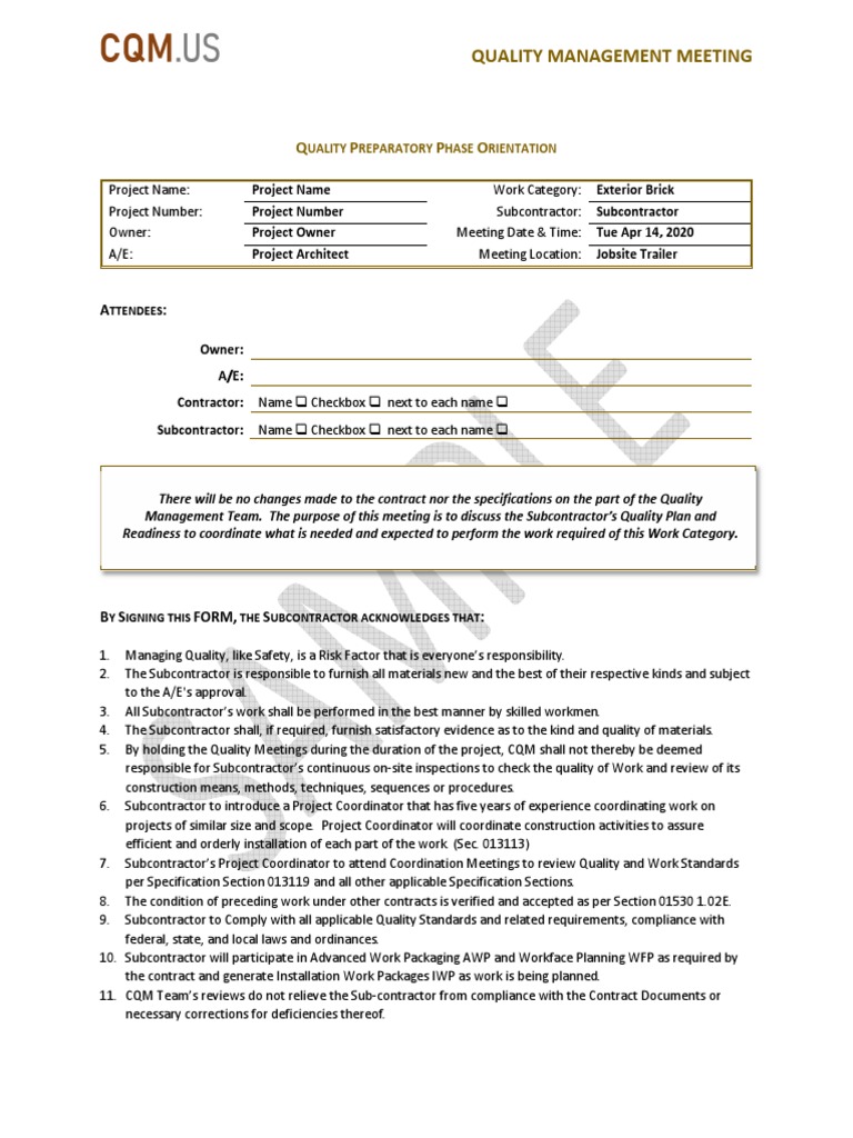 CQM Quality Preparatory Sample | Download Free PDF | Masonry ...