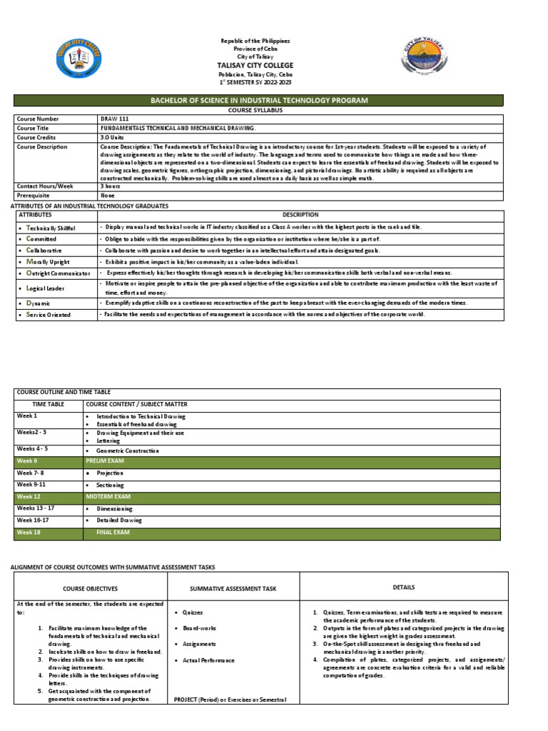 Draw 111 Syllabus PDF Educational Assessment Technical Drawing