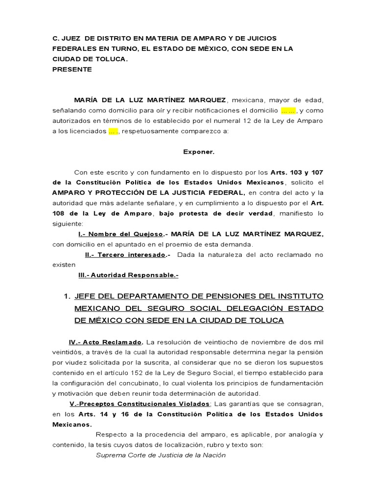 Amparo por Negativa de Pensión IMSS | PDF | Caso de ley | Debido al proceso