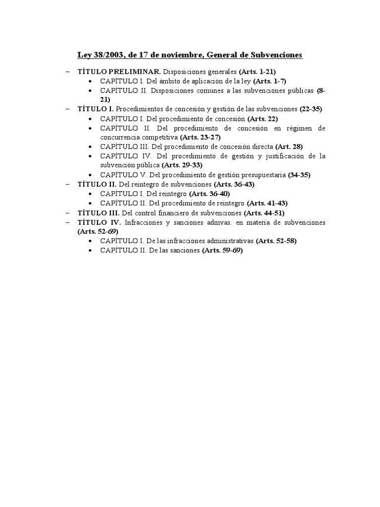 Ley 38/2003, de 17 de Noviembre, General de Subvenciones | PDF