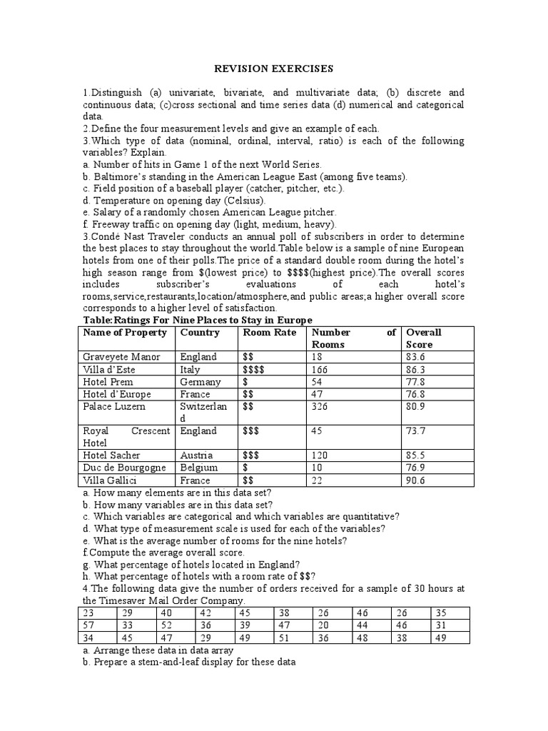 Revision exercises for fundamentals of statistics pdf mean